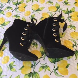 Black Velvet Lace Up Booties